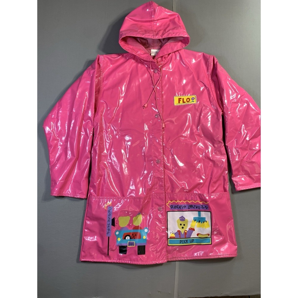 Vintage‎ Pink Raincoat Girls Size 14 1990's 2000's Y2K Pink Jacket PVC